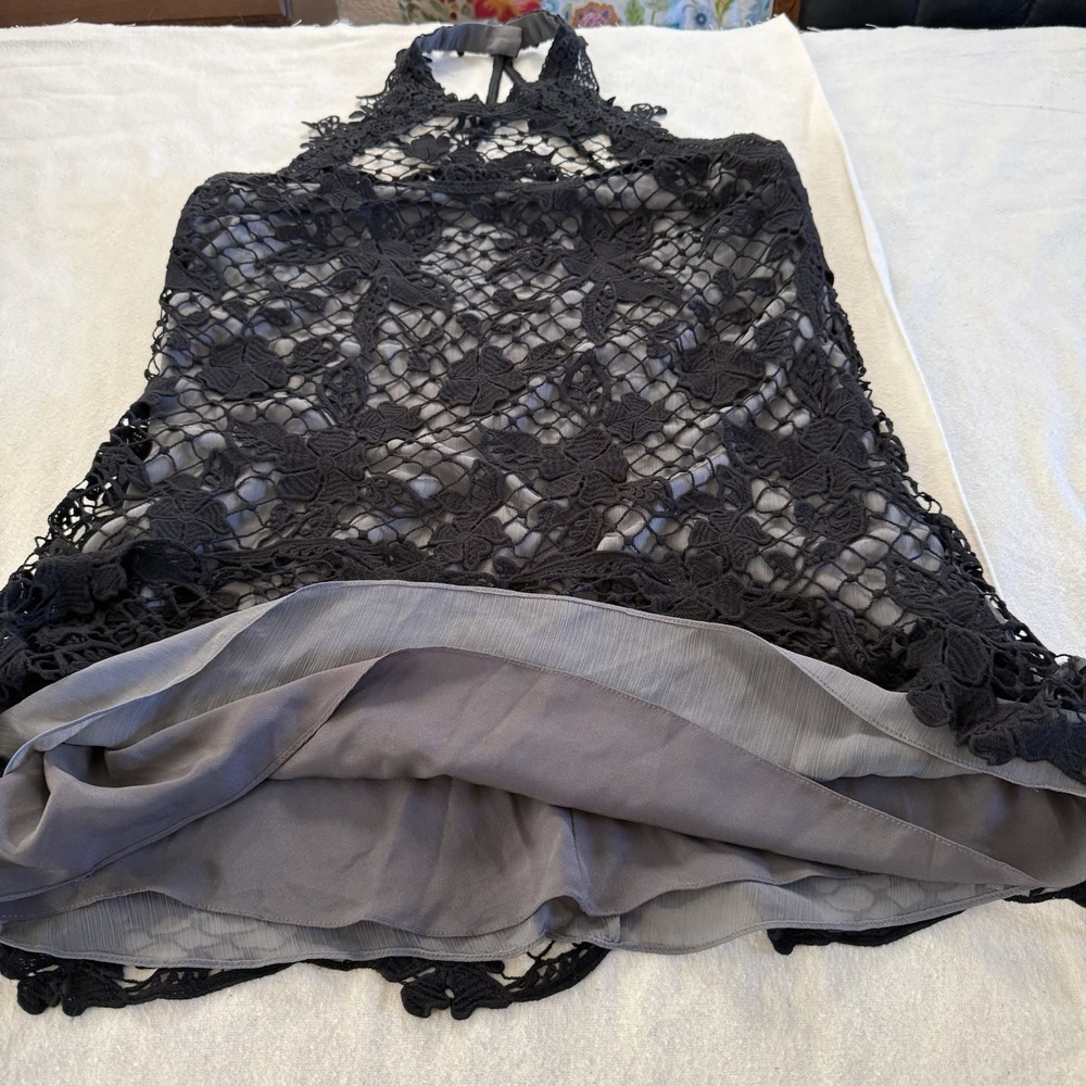 Free People Women's Snowdrop Lace Overlay Trapeze Dress Black & Gray Sz M - Picture 12 of 16